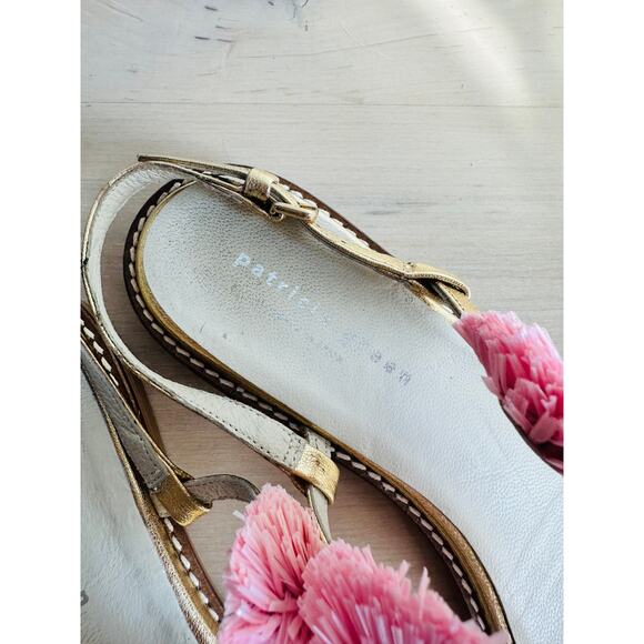 Patricia Green Rafia Pom Pom Sandals Gold Pink Size 10  Summer Vibes vacation - Picture 8 of 10